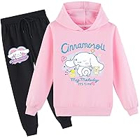 Girls Fall Lightweight Anime Hoodie Set-Cinnamoroll Hooded Long Sleeve Sweatshirt and Jogger Pants