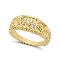 Large & Chunky 14k Gold Plated Nugget Round CZ Ring