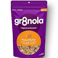 PEANUT BUTTER - Healthy, Low Sugar Granola Cereal - Made with Superfoods Peanuts, Ashwagandha, and Chia Seeds, Soy Free, Dairy Free and No Refined Sugar - 10oz Resealable Bag