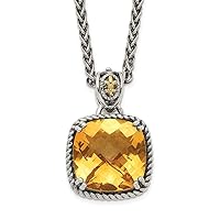 Sterling Silver with 14kt Accent Antiqued with Citrine 18 Inches x 15 mm