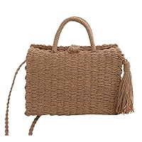 Handwoven Square Bag With Tassels Straw Beach Bags For Women Rattan Purses Summer Straw Crossbody Bag Handbag Shoulder Bag
