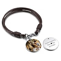 Personalized Leather Bracelet Custom Engraving Picture Photo Initials Letter Name Date for Women Men Girl Boy Layered Cord Cuff Stainless Steel Heart Round Charm Tag Bridesmaid Gift