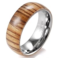 Men's 8mm Domed Tungsten Ring with Polished Wood Surface