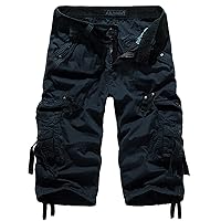 Long Shorts for Men Below Knee Cargo Shorts, Multi-Pocket Hiking Walkshort Solid Combat Work Wear Capris Pants