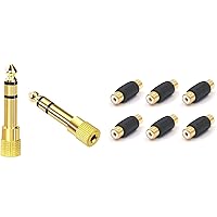 VCE 2 Pack 3.5mm Female to 1/4 Male Adapter Bundle with 6 Pack RCA Female to RCA Female Coupler, Gold Plated, for Aux Cable, Guitar Amplifier, Headphone, Speaker, RCA Cable