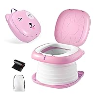 No More Public Potty Pitstops, Travel Potty Seat For Toddler, Portable Potty for Girls and Boys, Toddler Potty Training Toilet with Carry Handle, Collapsible Potty for Toddler Travel (Pink)