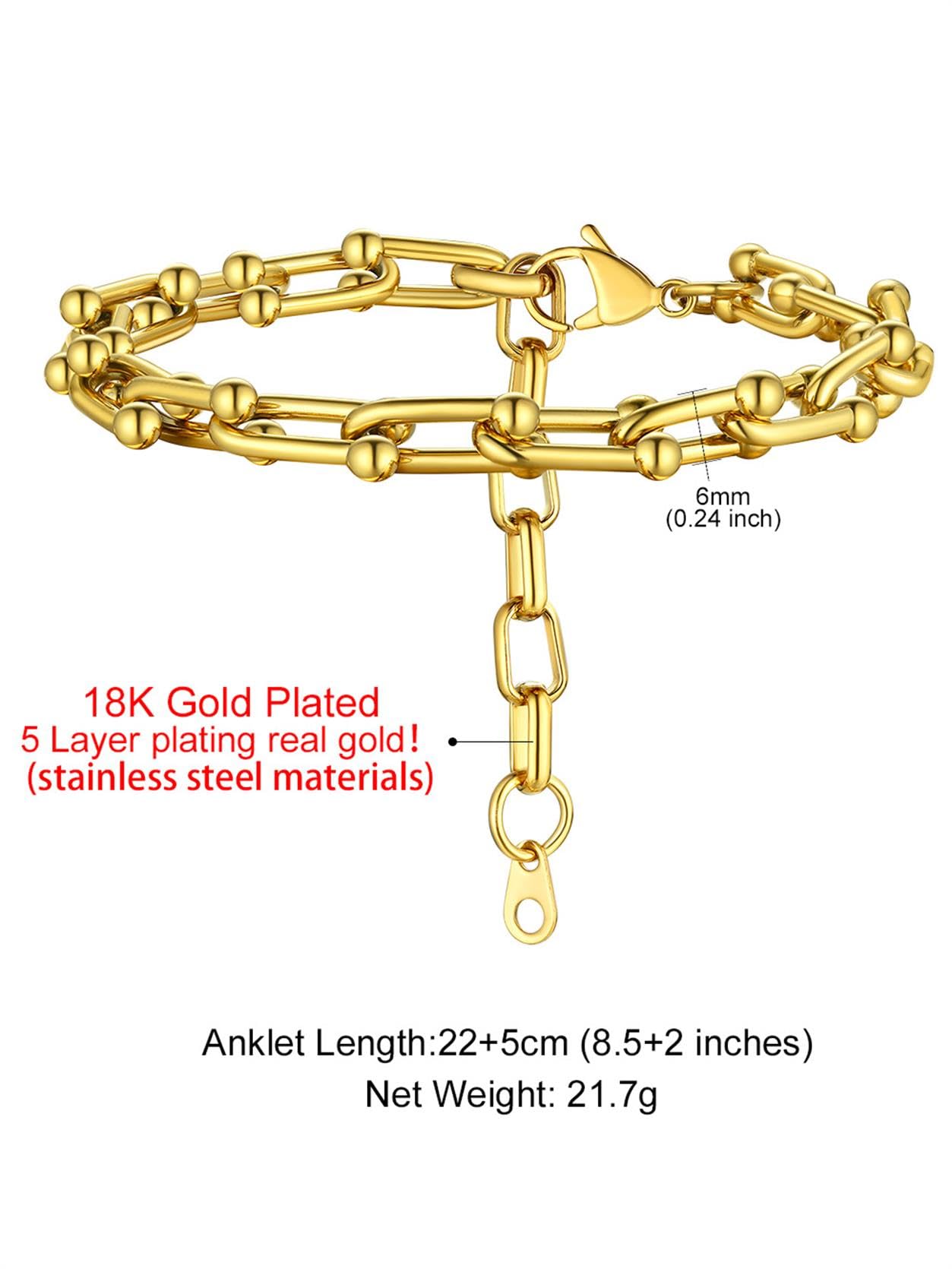 KeyStyle Paperclip Chain Choker for Women, 6mm U Shaped Link Bracelet Anklets, Minimalist Chains Necklace for Hip Hop Rapper