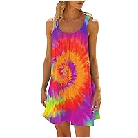 Tie Dye Dress for Women Summer Sundress Casual Sleeveless Scoop Neck Tank Mini Dress Loose Fit Beach Cover Up Short Sun Dress