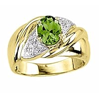 Rylos Rings For Women 14K Yellow Gold - Diamond & Peridot Ring 8X6MM Color Stone Gemstone Jewelry For Women Gold Rings