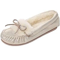 Women's Glitter Moccasin Slipper Faux Fur Lined Winter Slip On Loafer House Shoes