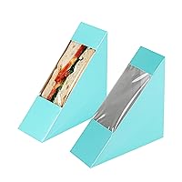 Restaurantware Cafe Vision 4.8 x 2 Inch Sandwich Paper Boxes 200 Small Sandwich Wedge Boxes - With Window Disposable Turquoise Paper Triangle Sandwich Containers Grease-Impervious Lining