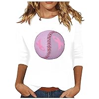 Breast Cancer Warrior Shirt Womens 3/4 Length Sleeve Tops Pink Ribbon Print T-Shirt Cancer Fight Will Tee Top