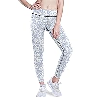 Vintage Blue Floral Yoga Leggings for Women Tummy Control Sport 7/8 Leggings with Pockets for Women X-Small