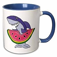 3dRose All Smiles Art - Funny - Funny Shark eating Watermelon Beach Cartoon - Mugs (mug_349142_6)
