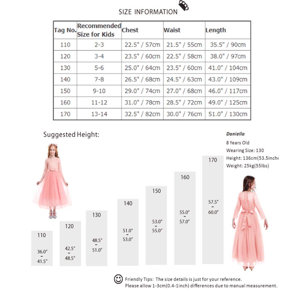 Girls Flower Vintage Floral Lace 3/4 Sleeves Floor Length Dress Wedding Party Evening Formal Pegeant Dance Gown