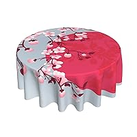 Japanese Cherry Blossom Round Tablecloth Thicken Desk Cloth Washable Table Cover Table Cloth for Kitchen Daily Dinning Party Tabletop Decor 60 Inch