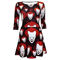Insanity Clothing Joker Killer Clown Horror Evil Print 3/4 Sleeve Skater Dress