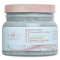 Manna Kadar Beauty Sea Minerals Cream Body Scrub, Eucalyptus & Marine Collagen - Hydrating, Exfoliating, Gentle Enough to Use Daily, Dead Sea Minerals Boost Circulation, Removes Dry Skin, Moisturizes