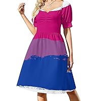 Bisexual LGBT Flag Women Elegant Maxi Dress with Sleeves,Summer Casual Dress
