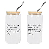 2 Pack Cute Glass Cups with Lids And Straws Come, Let Us Take Our of Love until The Morning Glass Cup Drinking Glasses Mom Birthday Gifts Cups Great For for Juice Coffee Soda Drinks