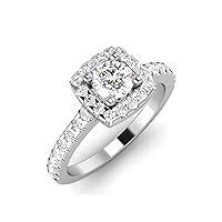 REAL-GEMS Lab Created G VS1 Diamond 14k White Gold 0.4 CT Round Shape Halo Style Unique Womens Ring Sizable