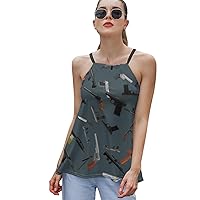 Military Gun Pattern Women's Tie Back Sleeveless Shirt Halter Top Summer Tank Tops Loose Fit T Shirts