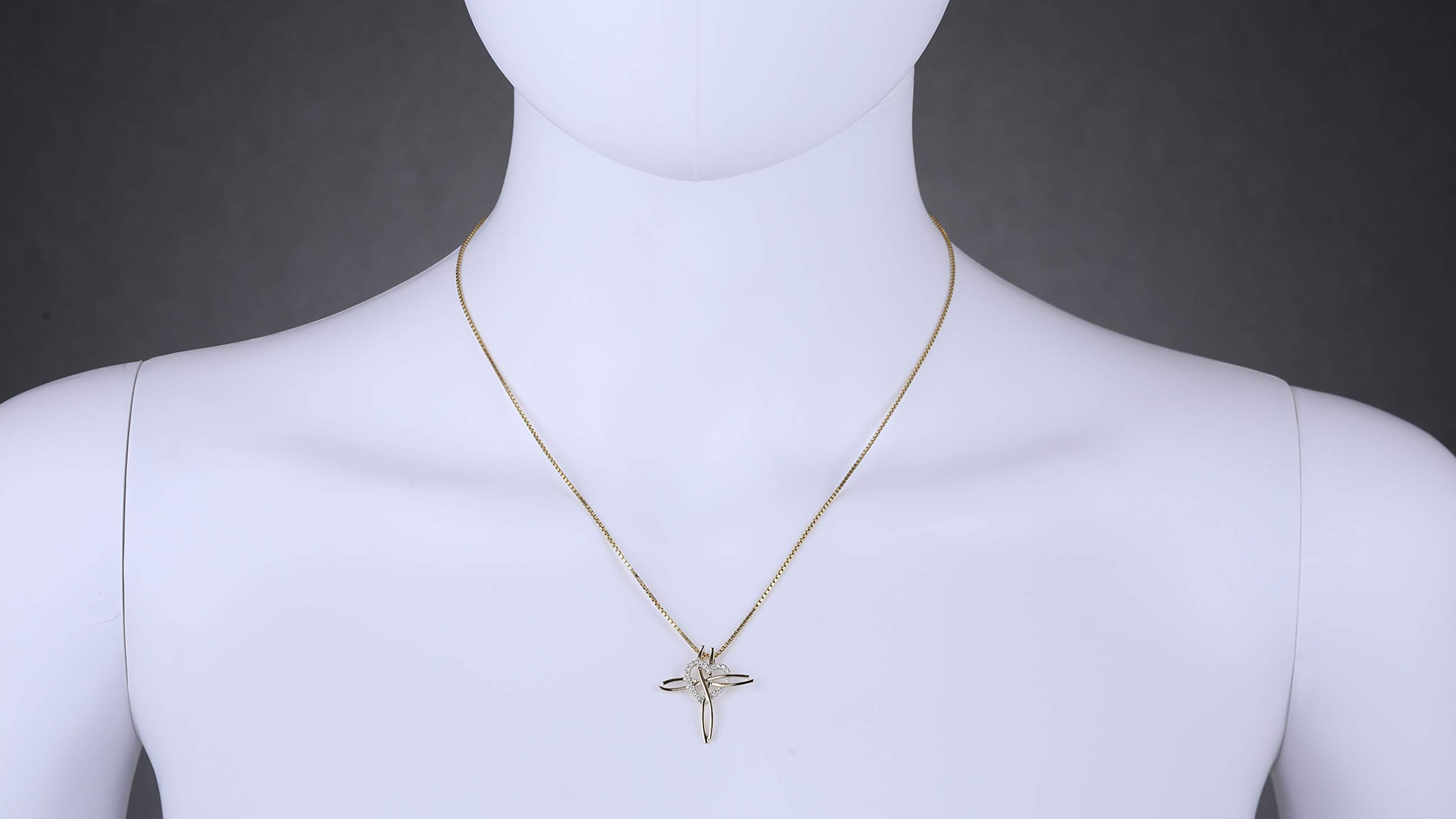 PEORA Genuine Diamond Cross and Heart Pendant for Women 14K Yellow Gold