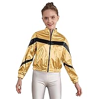 FEESHOW Kids Girls Boys Shiny Metallic Hip Hop Jazz Disco Bomber Jacket Flight Jacket Club Dance Competition