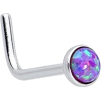 Body Candy Stainless Steel Pink 2mm Synthetic Opal L-Shaped Nose Stud Ring 20 Gauge 1/4