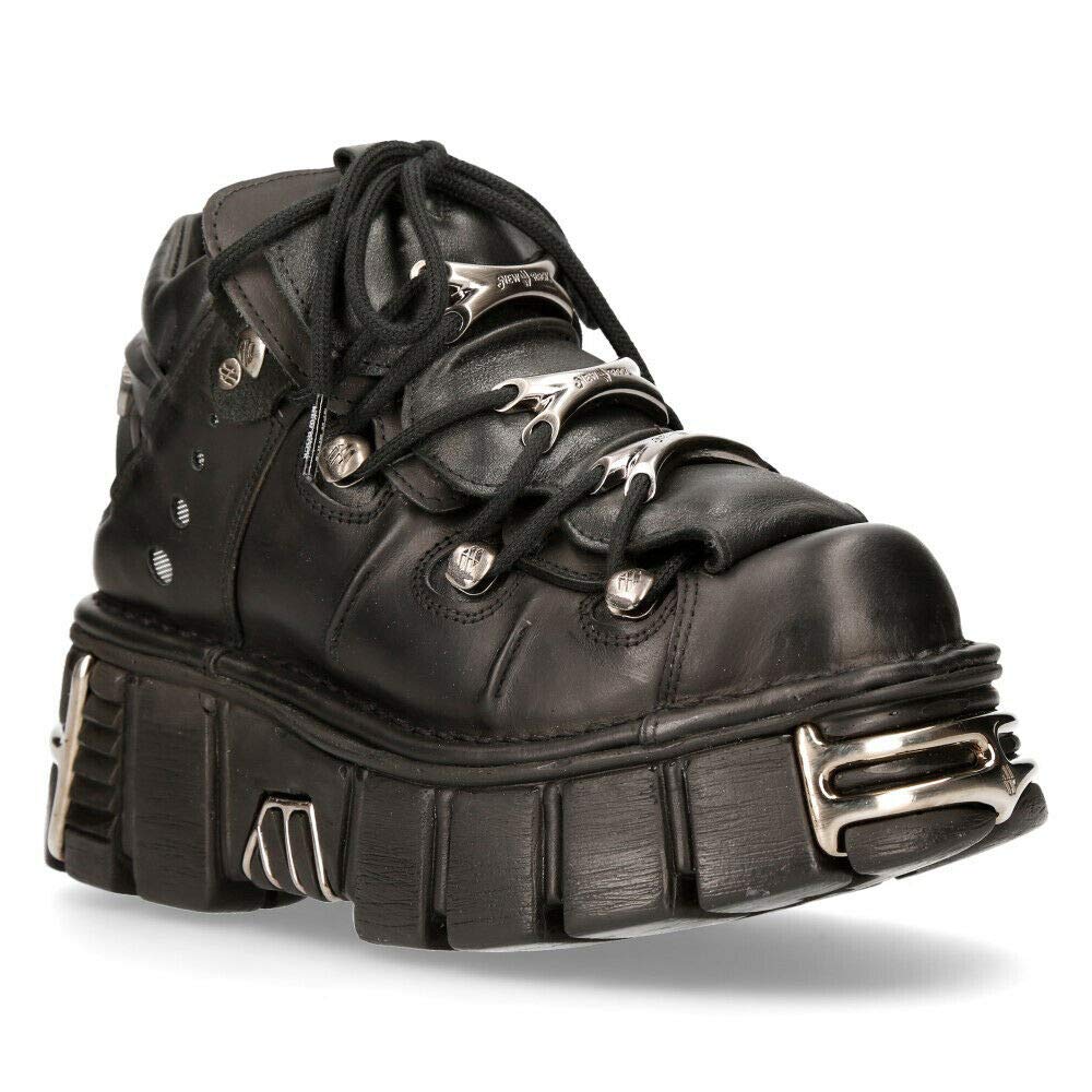 New Rock 106 S1 Men's Goth Punk Black Metallic Platform Fashion Ankle Boots