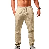 Men's Drawstring Casual Pants Plain Comfort Linen Pants Straight Trousers for Men Loose Summer Beach Vacation Pants