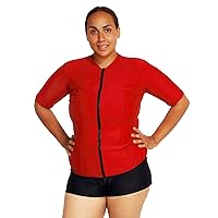 Women's Plus Size Zip Up Rash Guard Short Sleeve 50UV swimshirt Swim Vest Black Red Blue