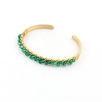 Gold Plated Small Beads Handmade Design Green Onyx Hydro Brass Adjustable Bangle Bracelets