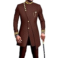Men`s Suit Double Breasted Slim Fit Embroidery Chain Blazer and Pants Set Dashiki Outfits African Clothes