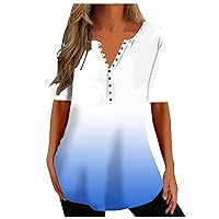 ZunFeo Womens Summer Button Shirts Short Sleeve Flowy Tshirt Shirts Gradient Tunic Tees Loose Fit Boho Workout Travel Clothes
