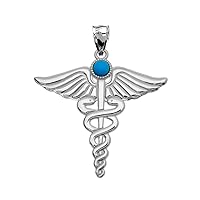 Little Treasures 14 ct White Gold Turquoise Caduceus Medical Pendant Necklace Necklace (Available Chain Length 16