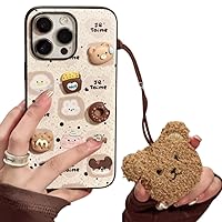 for iPhone 14 Case with Plush Teddy Bear Phone Charm Chain 3D Bear Donut Cute Phone Case Phone Protective Cover for Women Girls Soft TPU Shockproof Cover