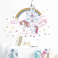 Unicorn Wall Stickers Unicorn Wall Decals with Rainbow Castle Removable Wall Art Decor for Kids Boys Girls Bedroom Nursery Bedroom Party Home Decoration