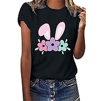 EFOFEI Women's Easter Day Short Sleeve Tops Round Neck Rabbit Print Tunic Tops Funny Bunny Graphic Tees