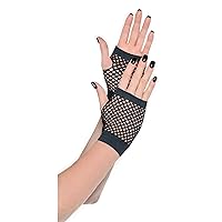 80's Punk Black Fingerless Fishnet Short Gloves - One Size, 2-Piece Set - Ideal for Christmas, Halloween, & Theme Parties