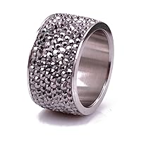 Fashion Stainless Steel 8 Rows Gray Crystal Jewelry Wedding Rings for Women Birthday Gift