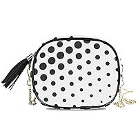 ALAZA Women's Polka Dot Black on White Abstract PU Leather Crossbody Bag Shoulder Purse with Tassel