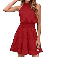 Spring Dresses for Women 2024 Trendy, Bohemian Style Casual Sleeveless Pleated Speed Waist Sexy Mid Length Dre