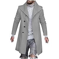Trench Coat for Men Wool Blend Lapel Collar Single Breasted Long Pea Coat Winter Business Overcoat Fashion Jacket