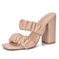 Cape Robbin RIE Del Chunky High Heels for Women, Strappy Shoes with Square Open Toe