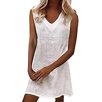 Ladies Women's Summer Dress Casual Elegant V Neck Sleeveless Solid Color Casual Loose Dress(White #2,X-Large)