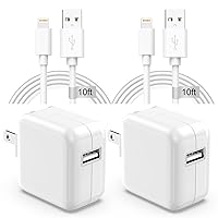 Apple iPad Charger Wall Charger and Cord 10 ft 2Set,12W iPad Charger Fast Charging Block & iPad Charger Cord 10 ft Apple Certified Lightning Cable for iPad 7th 8th 9th Generation,iPad Air/Mini,iPhone