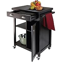 Winsome Timber Wood Kitchen Cart With Wainscot Panel, 1-Drawer, Black (20727)