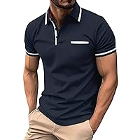 Men's Polo Shirts Short Sleeve Shirt Stretch Short Casual Golf Shirts Slim Fit Collared Shirts, M-3XL