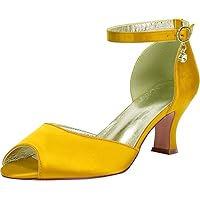 Womens Peep Toe Sandals Chunky Heel Wedding Bride Shoes Bridesmaid Party Dress 6.5CM Yellow US 8